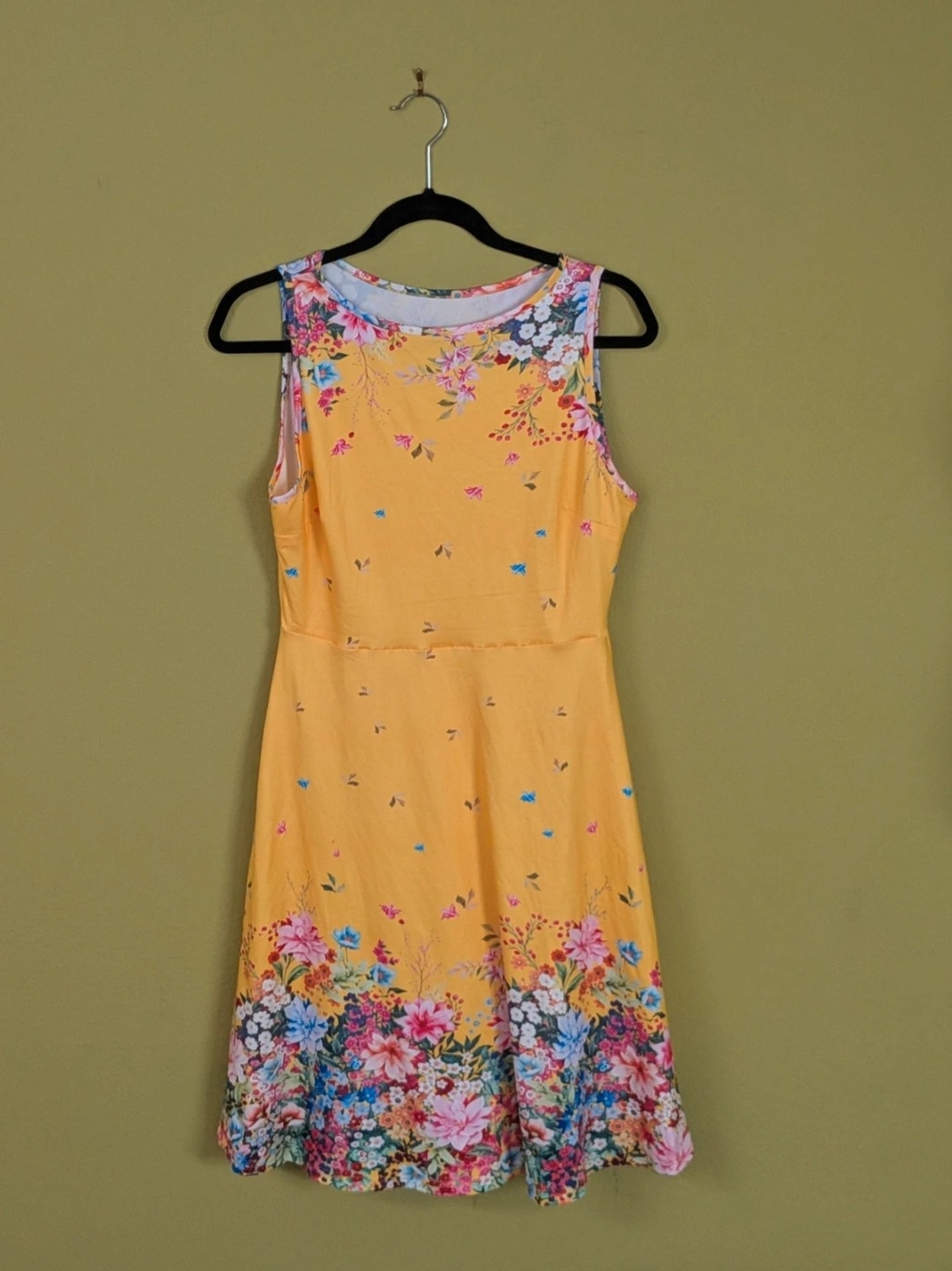 Yellow Floral Sleeveless A-Line Dress